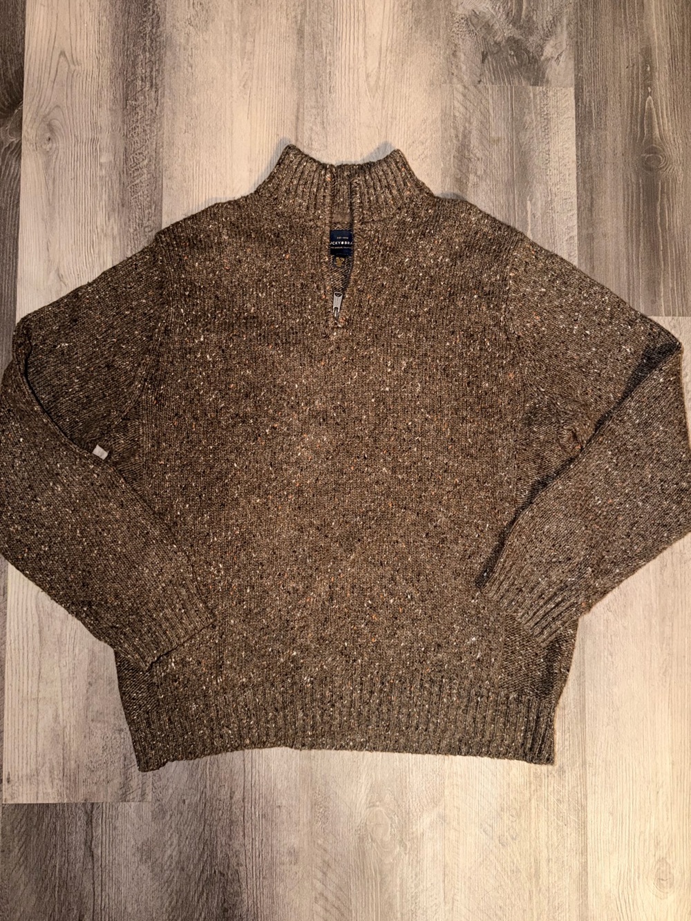 Lucky Brand Men’s Brown Speckled Knit 1/4 Zip Mock Neck Sweater XL